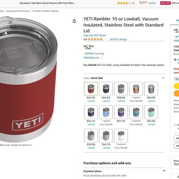YETI Rambler 10 oz Lowball, Brick Red, Insulated, Stainless Steel w/ Lid NWOT - Picture 5 of 5